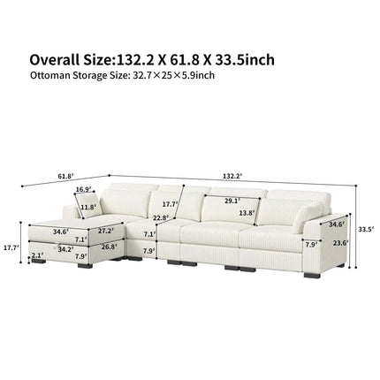 Modular corner Couch, 2/seater Couch, ribbed velvet padded with Couch-converted footed living room