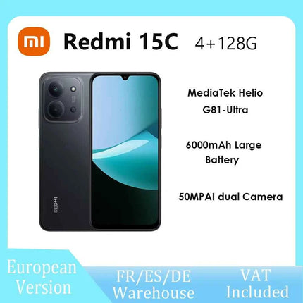 Smartphone Redmi 15C Versione Globale 4G con schermo HD + 6,9 pollici, frequenza di aggiornamento in Hz, ricarica rapida 33 W.