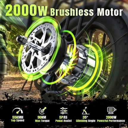 DEEPOWER H20Pro 2000W Electric Bike 48V 25Ah LG Battery Foldable 20 inch Fat Tire Ebike 55km/h Off-Road Adult E-Bicycle Hydraulic Brak Eelectric bicycle