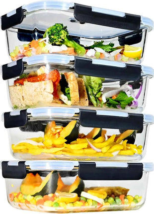 1520/640ml Glass Food Storage Containers, Set of Airtight Containers with Steam Release Valves, BPA-Free, Kitchen Storage Boxes