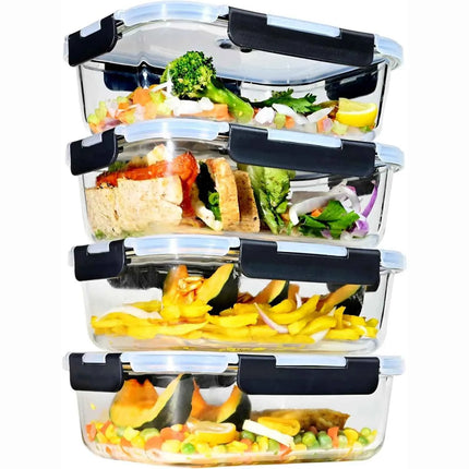 1520/640ml Glass Food Storage Containers, Set of Airtight Containers with Steam Release Valves, BPA-Free, Kitchen Storage Boxes