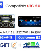 Android 14 Wireless CarPlay For Mercedes Benz C Class W205 Screen Android Auto Multimedia Navigation GPS SWC DSP 4G WiFi