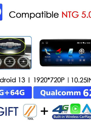 Android 14 Wireless CarPlay For Mercedes Benz C Class W205 Screen Android Auto Multimedia Navigation GPS SWC DSP 4G WiFi