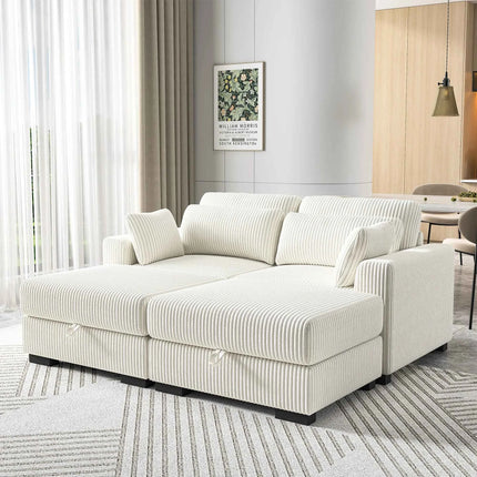 Modular corner Couch, 2/seater Couch, ribbed velvet padded with Couch-converted footed living room