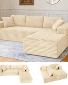 COMHOMA 105 ”Modular Sofa L-Shaped Couch Cord Fabric Chaise Longue For living room No Assembling Required