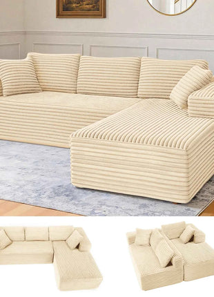 COMHOMA 105 ”Modular Sofa L-Shaped Couch Cord Fabric Chaise Longue For living room No Assembling Required