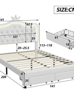 Rosahqnda Children bed Padded Single bed 90*200cm Double Bed 140*200cm girls bed Princesses bed Youth bed Frame PU