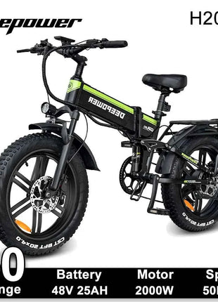 DEEPOWER 2000W Electric Bike 48V 25Ah 20" Adult Ebike with Hydraulic Disc Brakes Off-Road All-Terrain Mountain Electric Bicycle