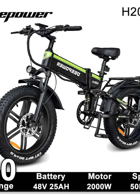 DEEPOWER 2000W Electric Bike 48V 25Ah 20" Adult Ebike with Hydraulic Disc Brakes Off-Road All-Terrain Mountain Electric Bicycle