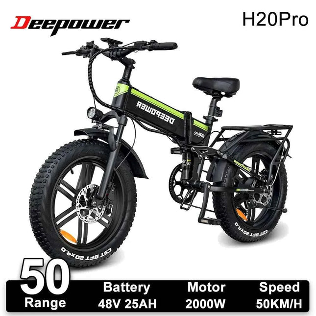 DEEPOWER 2000W Electric Bike 48V 25Ah 20" Adult Ebike with Hydraulic Disc Brakes Off-Road All-Terrain Mountain Electric Bicycle