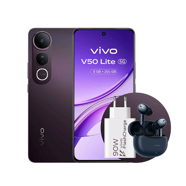 Vivo V50 Lite 5G Smartphone, Android Mobile Phone with 8 GB + 256 GB, 6.77 "and 120 Hz Vivid colours P-OLED Display, 50 MP Triple camera, 6500mAh Battery, TWS 3e + charger Earphones