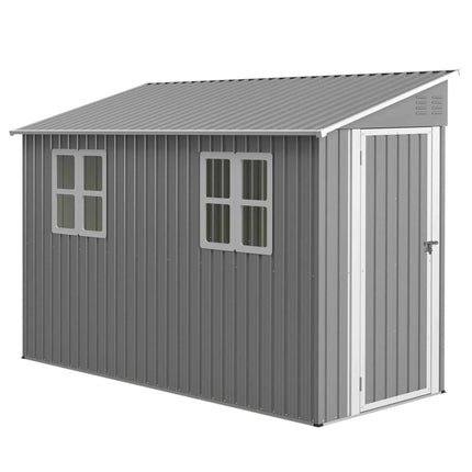 Casetta da Giardino Metallo 4x10 FT 1,2x3m - Tetto Pent, Doppia Porta e 2 Finestre