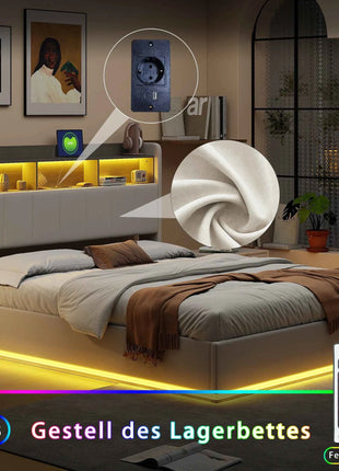 MINGZHE double bed 90/140/160x200 cm/140x190cm with LED USB, metal structure, velvet, mattress not included