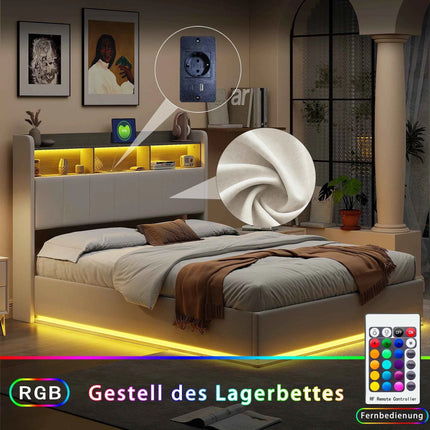 MINGZHE double bed 90/140/160x200 cm/140x190cm with LED USB, metal structure, velvet, mattress not included