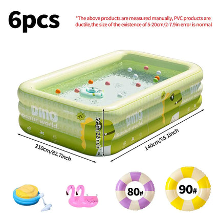 Set Piscina Gonfiabile Rettangolare in PVC Rinforzato con Pompa, Anelli da Nuoto e Galleggiante per Giardino Estivo