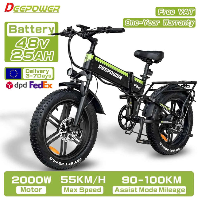 DEEPOWER H20Pro 2000W Electric Bike 48V 25Ah LG Battery Foldable 20 inch Fat Tire Ebike 55km/h Off-Road Adult E-Bicycle Hydraulic Brak Eelectric bicycle