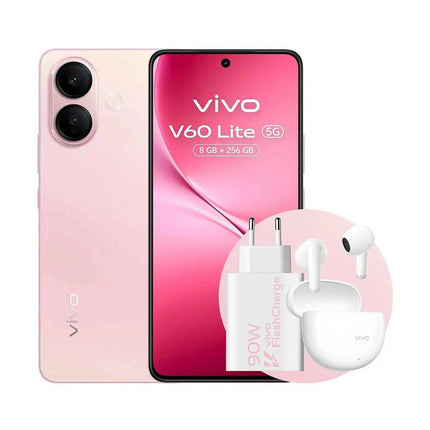 Vivo V60 Lite 5G Air3 + charger 90W Buds Pack, 6500 mAh BlueVolt Battery, AI Cameraphone with sensor Sony IMX882 50MP, Aura Light,8 + 8GB RAM,256GB ROM, 120Hz AMOLED display, IP65, NFC