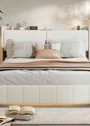 Wooden Aura Double bed 160x200 cm Youth bed with 4 drawers for storage beds 160x200 with slatted frame PU leather