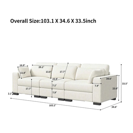 Modular corner Couch, 2/seater Couch, ribbed velvet padded with Couch-converted footed living room