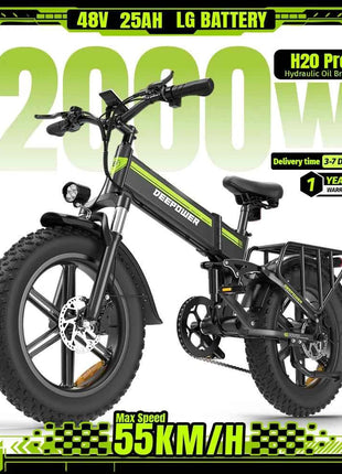 DEEPOWER H20Pro 2000W Electric Bike 48V 25Ah LG Battery Foldable 20 inch Fat Tire Ebike 55km/h Off-Road Adult E-Bicycle Hydraulic Brak Eelectric bicycle