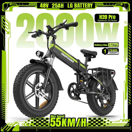 DEEPOWER H20Pro 2000W Electric Bike 48V 25Ah LG Battery Foldable 20 inch Fat Tire Ebike 55km/h Off-Road Adult E-Bicycle Hydraulic Brak Eelectric bicycle