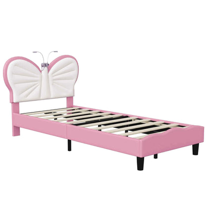 Rosahqnda kids bed rack 90*200cm light adjustable headboard butterfly bed pad bed single bed girls bed