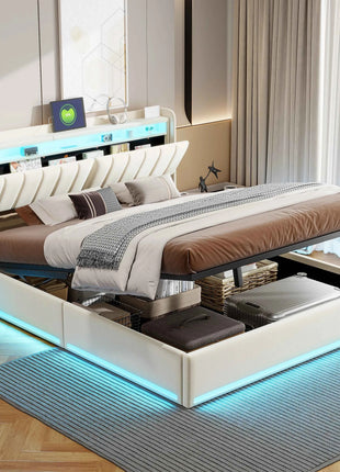 Upholstery bed Rosahqnda,140x200cm, with LED lighting and USB, open/closed storage space, single/double bed, slatted frame, velvet
