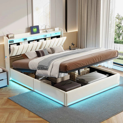 Upholstery bed Rosahqnda,140x200cm, with LED lighting and USB, open/closed storage space, single/double bed, slatted frame, velvet