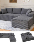COMHOMA 105 ”Modular Sofa L-Shaped Couch Cord Fabric Chaise Longue For living room No Assembling Required