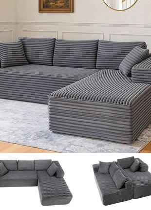 COMHOMA 105 ”Modular Sofa L-Shaped Couch Cord Fabric Chaise Longue For living room No Assembling Required