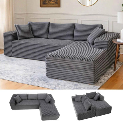 COMHOMA 105 ”Modular Sofa L-Shaped Couch Cord Fabric Chaise Longue For living room No Assembling Required