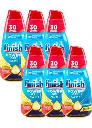 6x Finish All in 1 Max Power Gel detergent for dishwasher 600ml total 3600ML, 6x30 washes Total 180 washes