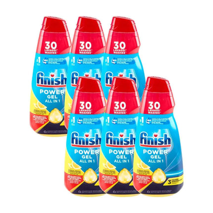 6x Finish All in 1 Max Power Gel detergent for dishwasher 600ml total 3600ML, 6x30 washes Total 180 washes