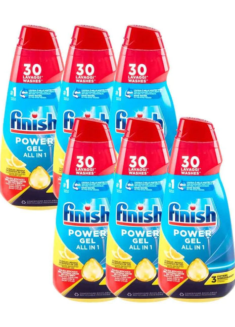 6x Finish All in 1 Max Power Gel detergent for dishwasher 600ml total 3600ML, 6x30 washes Total 180 washes