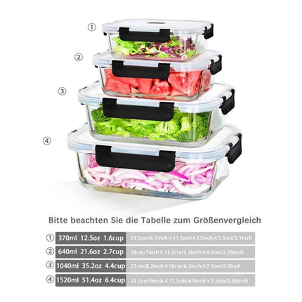 1520/640ml Glass Food Storage Containers, Set of Airtight Containers with Steam Release Valves, BPA-Free, Kitchen Storage Boxes