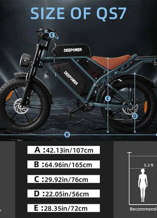 DEEPOWER 1500W Adult Electric Bike 48V 60AH Dual Battery Electric Bicycle 20-inch Fat Tire Outdoor Off-Road All-Terrain Ebike
