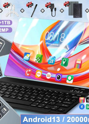 Tablet 5G da 10,36 Pollici, Android 13, 16GB RAM, 1TB ROM, Versione Globale, 20000mAh, 14 Core, Dual SIM, HD 16MP+32MP, Schermo Touch, Bluetooth, Tastiera, Tablet PC per Ufficio