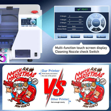 A3 Plus XP600 DTF Printer,Direct to Film,2X-Speed Compared to L1800,5" LED Multi-Function Display,Film Cutter,For Small Business