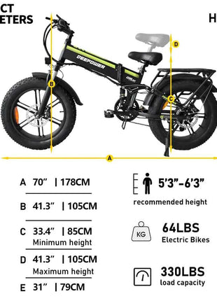 DEEPOWER 2000W Electric Bike 48V 25Ah 20" Adult Ebike with Hydraulic Disc Brakes Off-Road All-Terrain Mountain Electric Bicycle
