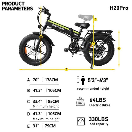 DEEPOWER 2000W Electric Bike 48V 25Ah 20" Adult Ebike with Hydraulic Disc Brakes Off-Road All-Terrain Mountain Electric Bicycle