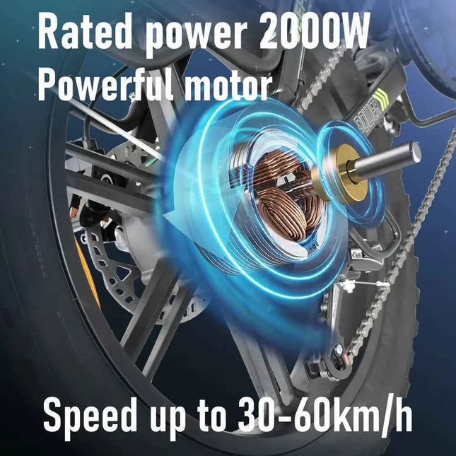 DEEPOWER 2000W Electric Bike 48V 25Ah 20" Adult Ebike with Hydraulic Disc Brakes Off-Road All-Terrain Mountain Electric Bicycle
