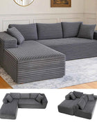 COMHOMA 105 ”Modular Sofa L-Shaped Couch Cord Fabric Chaise Longue For living room No Assembling Required