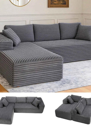 COMHOMA 105 ”Modular Sofa L-Shaped Couch Cord Fabric Chaise Longue For living room No Assembling Required