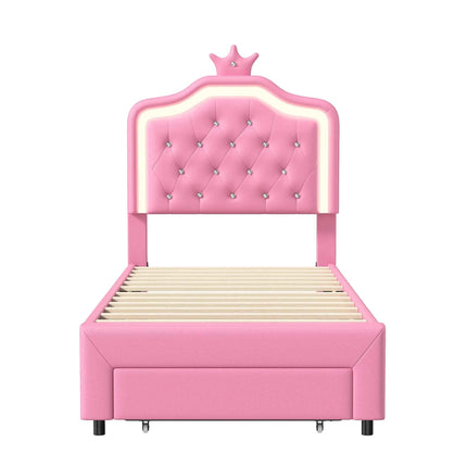 Rosahqnda Children bed Padded Single bed 90*200cm Double Bed 140*200cm girls bed Princesses bed Youth bed Frame PU