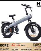 HX Q3 2000W Adult Electric Bike 48V 20AH E Bike 115N.m 20 Inch fat tire Electric Bicycle Removable Battery Foldable Ebike
