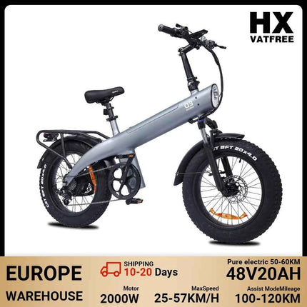 HX Q3 2000W Adult Electric Bike 48V 20AH E Bike 115N.m 20 Inch fat tire Electric Bicycle Removable Battery Foldable Ebike