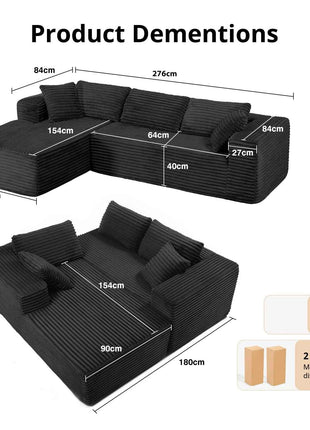 COMHOMA 105 ”Modular Sofa L-Shaped Couch Cord Fabric Chaise Longue For living room No Assembling Required