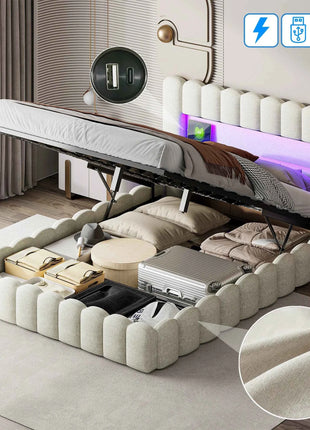 MINGZHE trunk bed with box trunk, Double upholstered bed with slatted box, 2-person bed with LED and USB