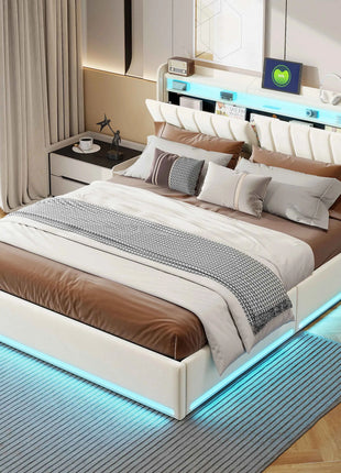 Upholstery bed Rosahqnda,140x200cm, with LED lighting and USB, open/closed storage space, single/double bed, slatted frame, velvet