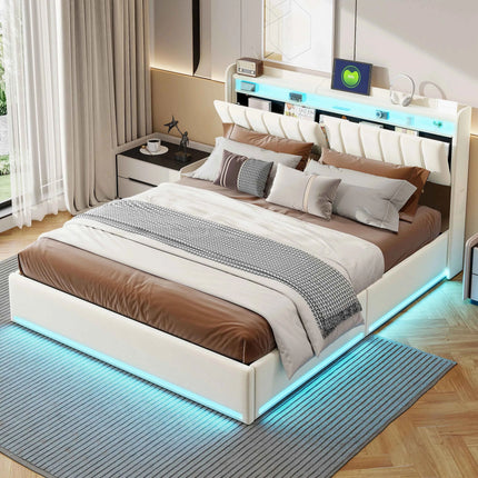 Upholstery bed Rosahqnda,140x200cm, with LED lighting and USB, open/closed storage space, single/double bed, slatted frame, velvet